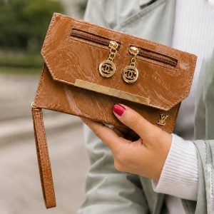 Glossy Double Zip Clutch
